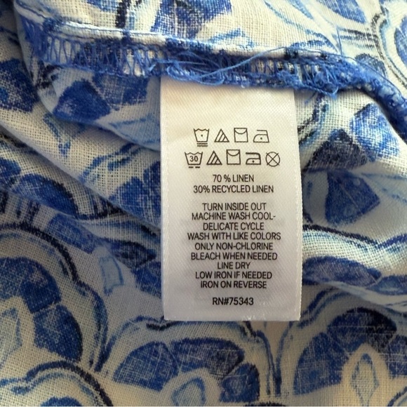 Sigrid Olsen 100% Linen Tunic Blouse Women’s Medium Blue White 3/4 Sleeve Beach - Picture 10 of 10